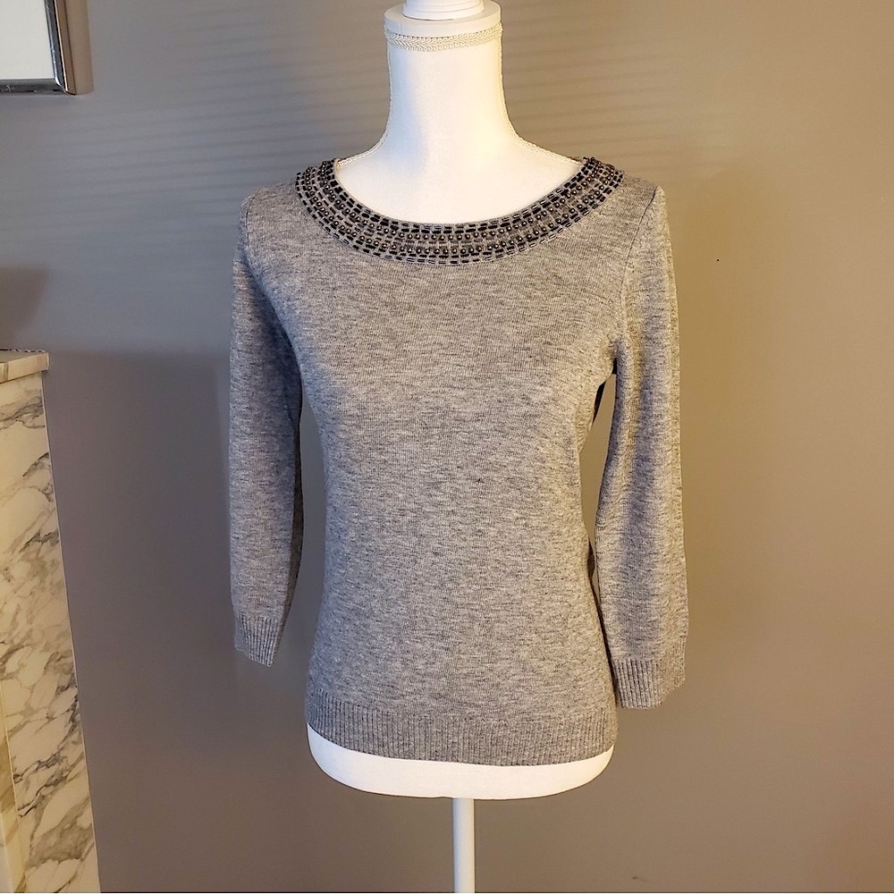 NWT Banana Republic Bejeweled Grey Sweater